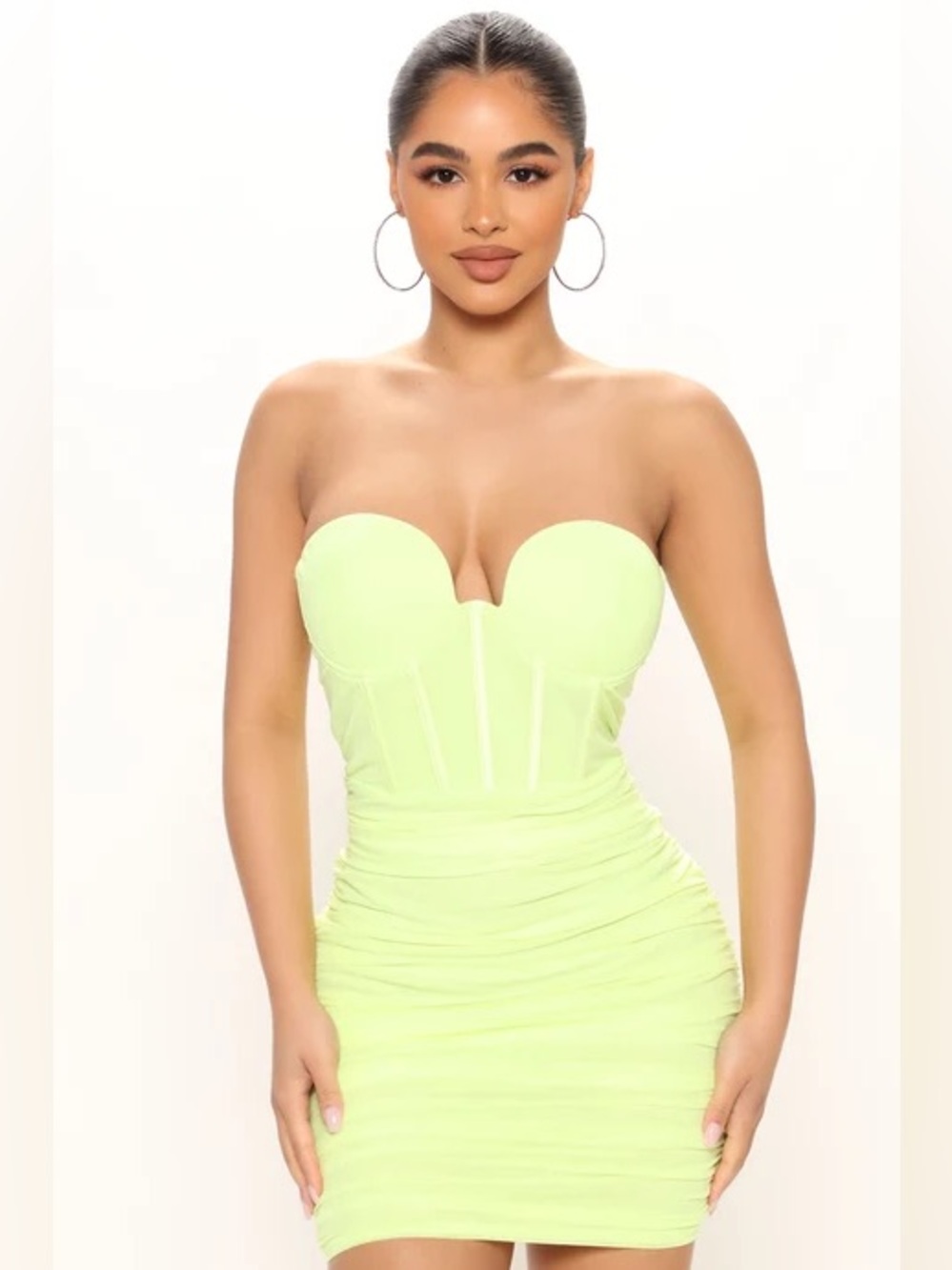 Fashion Nova Neon Lime Strapless Sweetheart Mini Dress